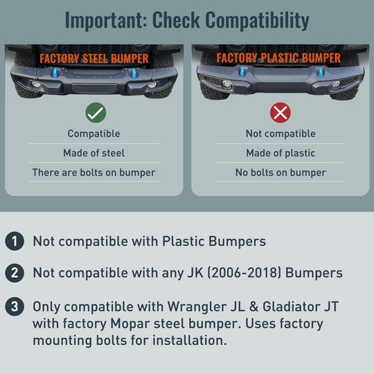 Rocktrix front brush 7.6" height - Compatible with 2018+ Jeep Wrangler JL, 2019+ Gladiator JT - Steel Bar Grille Guard for Steel Rubicon Bumper #size_7-inch-height