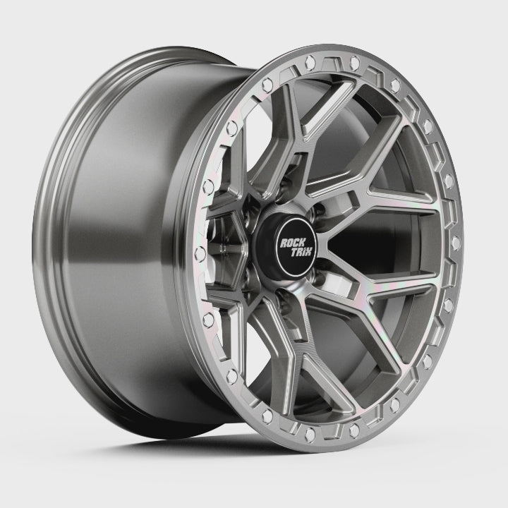Rocktrix Offroad Wheels RT107 Machined Silver, 6x135 | 87.1 17x9, available in 18x9, 20x9 Gunmetal Gray Rims for Toyota Tacoma 4Runner, Ford F150 Bronco