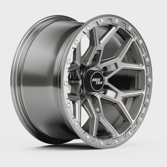 Rocktrix Offroad Wheels RT107 Machined Silver, 6x135 | 87.1 17x9, available in 18x9, 20x9 Gunmetal Gray Rims for Toyota Tacoma 4Runner, Ford F150 Bronco