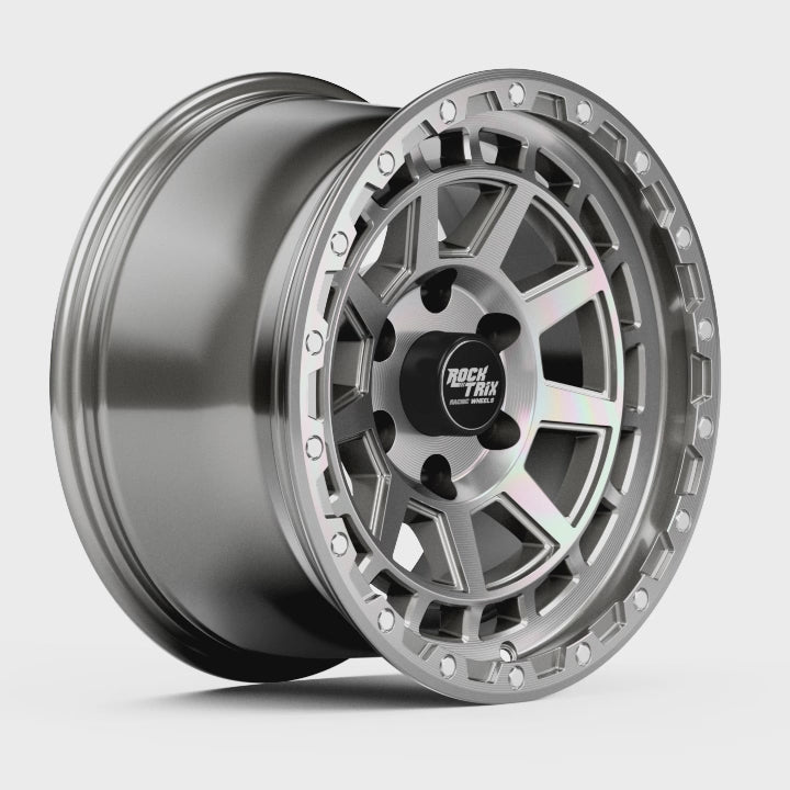 Rocktrix Offroad Wheels - RT114 - 9 Flat Spokes - Machined Silver Rims for Tacoma 4Runner F150 Bronco Wrangler Gladiator