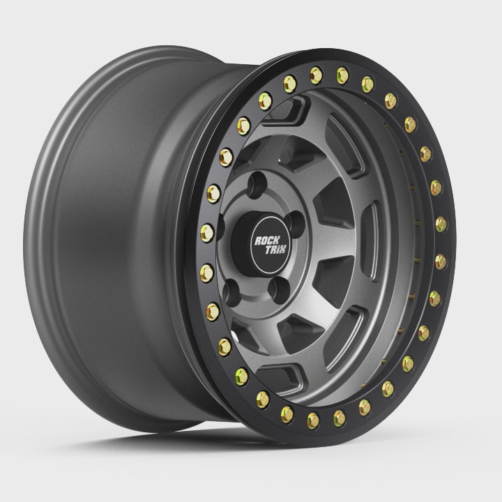 Rocktrix Offroad Wheels RT117BL Matte Gunmetal Beadlock rims - 5 lug holes 360 degree video