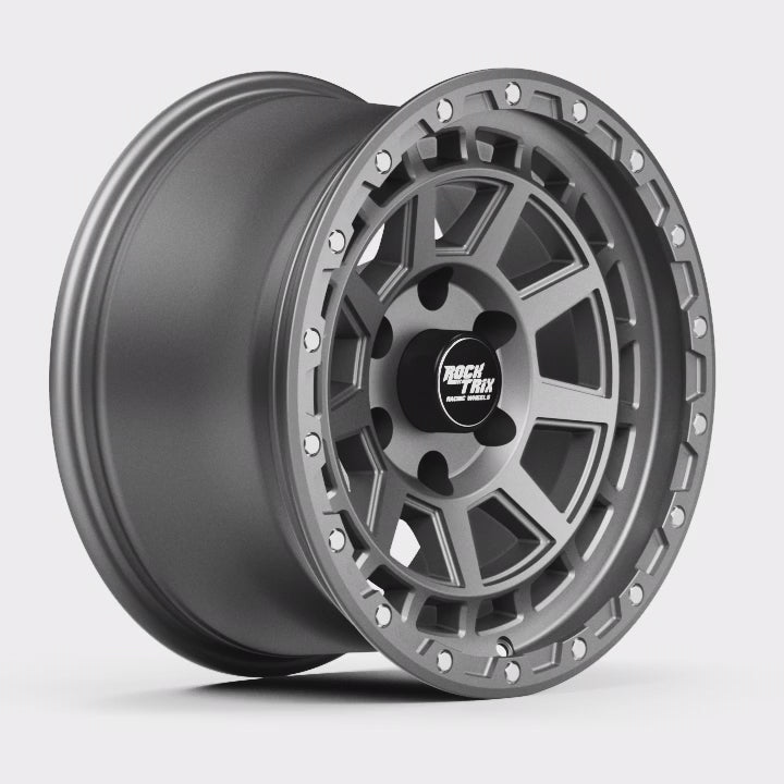 Rocktrix Offroad Wheels - RT114 - 9 Flat Spokes - Matte Gunmetal Rims for Tacoma 4Runner F150 Bronco Wrangler Gladiator
