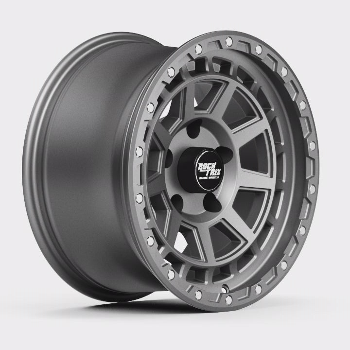 Rocktrix Offroad Wheels - RT114 - 9 Flat Spokes - Matte Gunmetal Rims for Tacoma 4Runner F150 Bronco Wrangler Gladiator