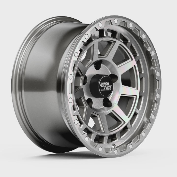Rocktrix Offroad Wheels - RT114 - 9 Flat Spokes - Machined Silver Rims for Tacoma 4Runner F150 Bronco Wrangler Gladiator