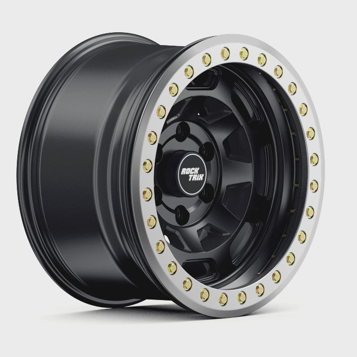 Rocktrix Offroad Wheels RT117BL Matte Black Beadlock rims - 6 lug holes 360 degree video