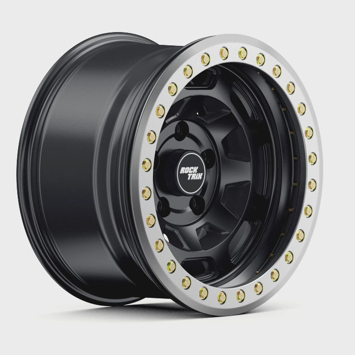 Rocktrix Offroad Wheels RT117BL Matte Black Beadlock rims - 5 lug holes 360 degree video