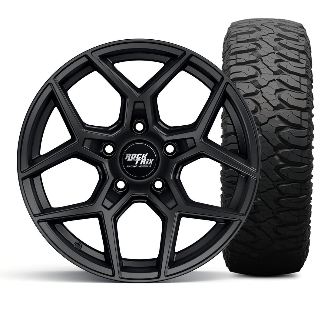 Rocktrix Offroad Wheel - RT105 matte black rims with Milestar Patagonia MT Tire set.