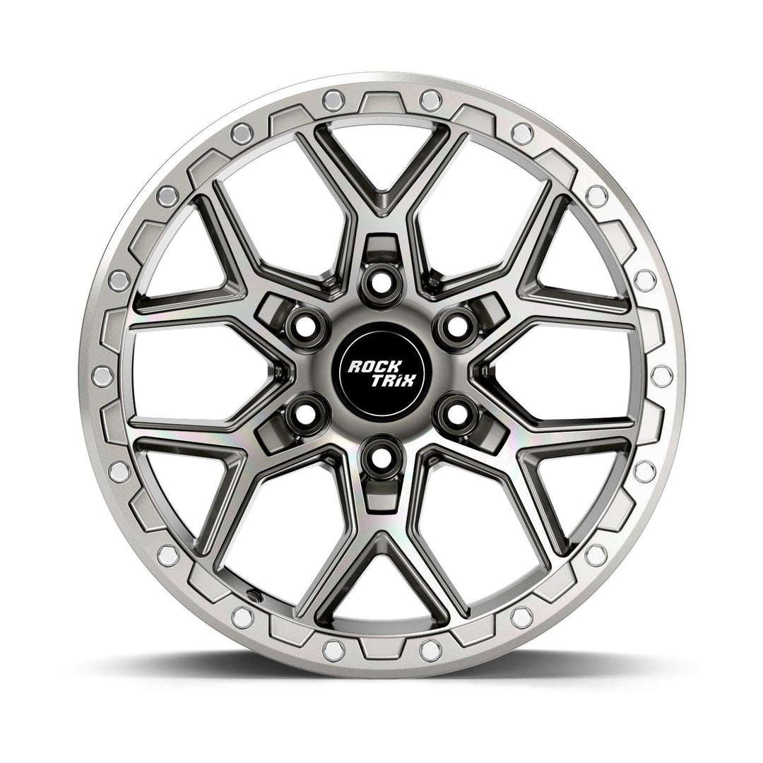 Rocktrix Offroad Wheels RT107 Machined Silver, 6x135 | 87.1 17x9, available in 18x9, 20x9 Gunmetal Gray Rims for Toyota Tacoma 4Runner, Ford F150 Bronco