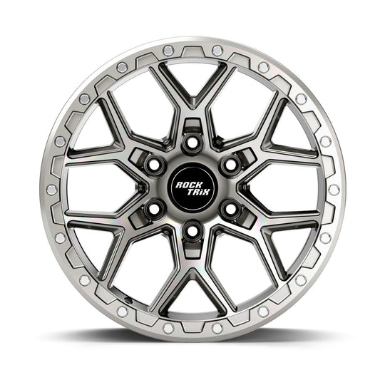 Rocktrix Offroad Wheels RT107 Machined Silver, 6x135 | 87.1 17x9, available in 18x9, 20x9 Gunmetal Gray Rims for Toyota Tacoma 4Runner, Ford F150 Bronco