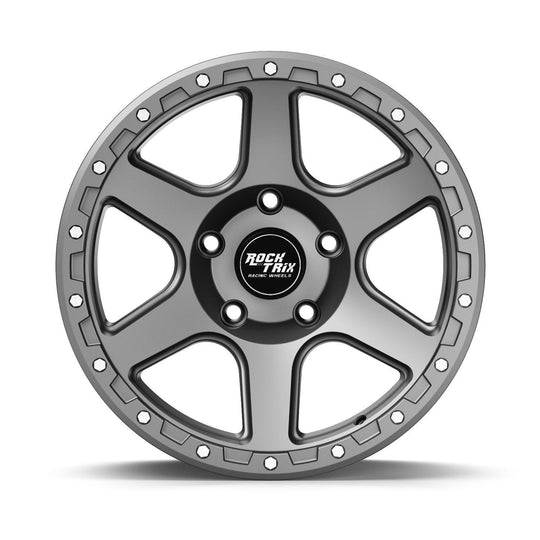 Rocktrix Offroad Wheels - RT112 - Six Spoke Classic - Matte Black / 5x127 | 71.5 / 17x9 | ET-12 (4.5") - Matte Gunmetal Rims for Tacoma 4Runner F150 Bronco Wrangler Gladiator