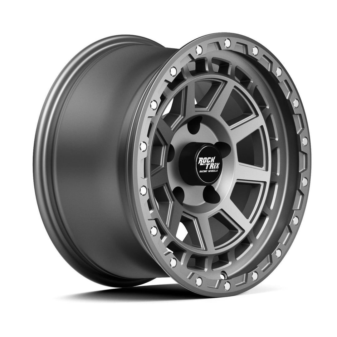 Rocktrix Offroad Wheels - RT114 - 9 Flat Spokes - 5x127 | 71.5 / 17x9 ET-12 (4.5") - Matte Gunmetal Rims for Tacoma 4Runner F150 Bronco Wrangler Gladiator