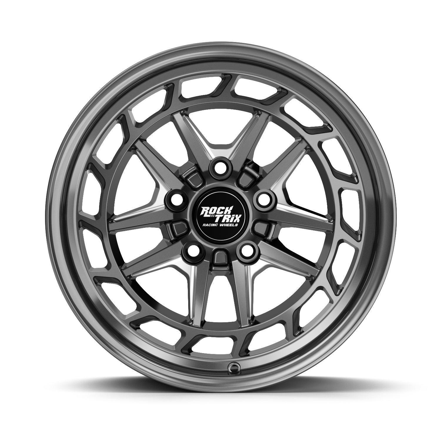 Rocktrix Offroad Wheels - RT118 - 5 Split Spoke Angular Aerofin - Milled Gloss Black / 5x127 | 71.5 / 17x9 | ET-12 (4.5") - Rims for Tacoma 4Runner F150 Bronco Wrangler Gladiator