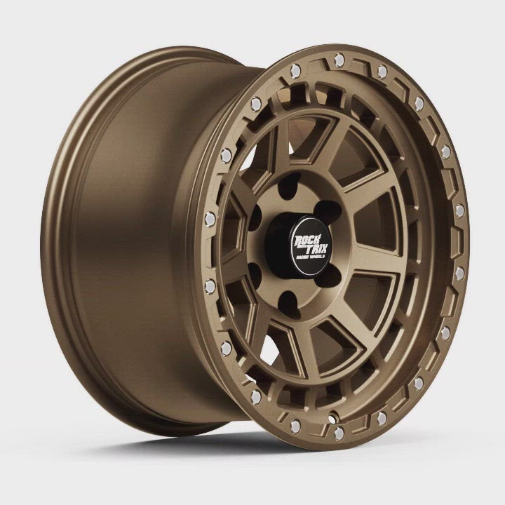 Rocktrix Offroad Wheels - RT114 - 9 Flat Spokes - Matte Bronze Rims for Tacoma 4Runner F150 Bronco Wrangler Gladiator