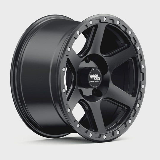 RockTrix RT112 Six Spoke Classic Wheel - Matte Black 5 lug holes 360 degree rotating view