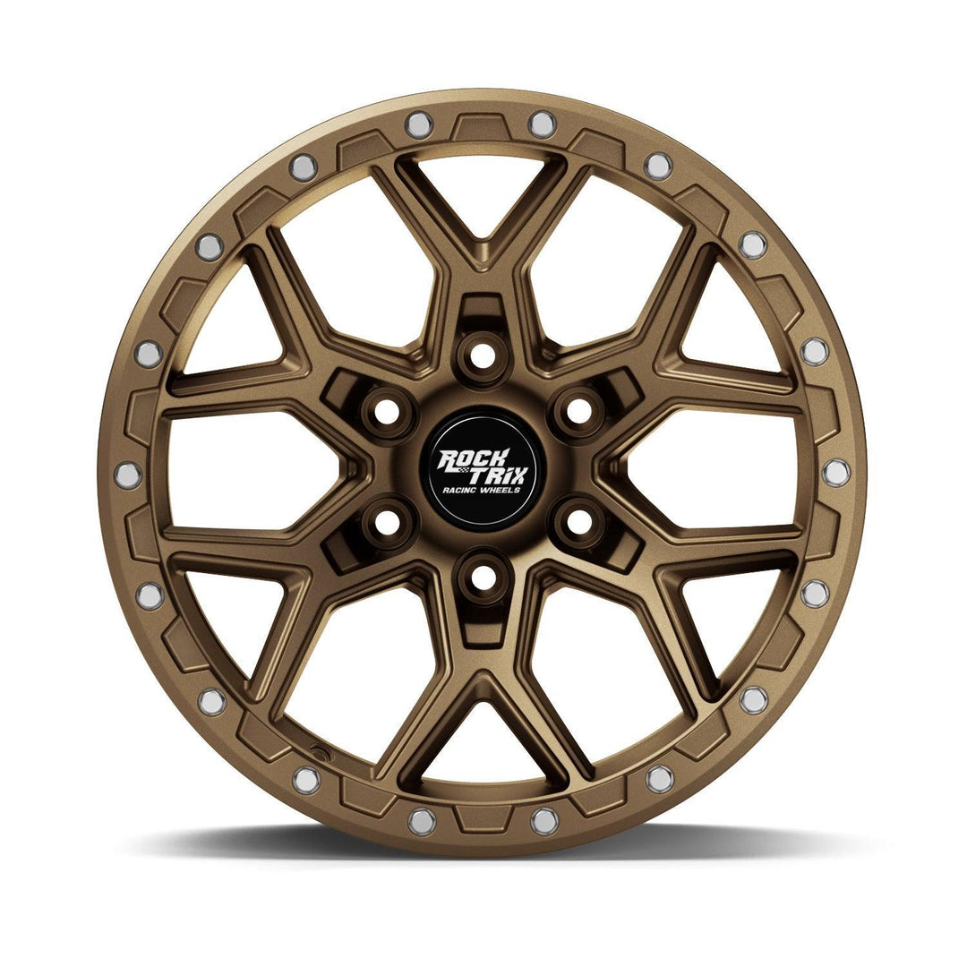 Rocktrix Offroad Wheels - RT107 Six Split Spoke Mesh - Matte Black / 6x135 | 87.1 (for Ford) / 17x9 | ET-12 (4.5") - Matte Bronze Rims for Tacoma 4Runner F150 Bronco