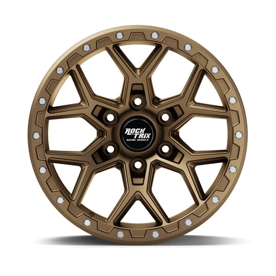Rocktrix Offroad Wheels - RT107 Six Split Spoke Mesh - Matte Black / 6x135 | 87.1 (for Ford) / 17x9 | ET-12 (4.5") - Matte Bronze Rims for Tacoma 4Runner F150 Bronco