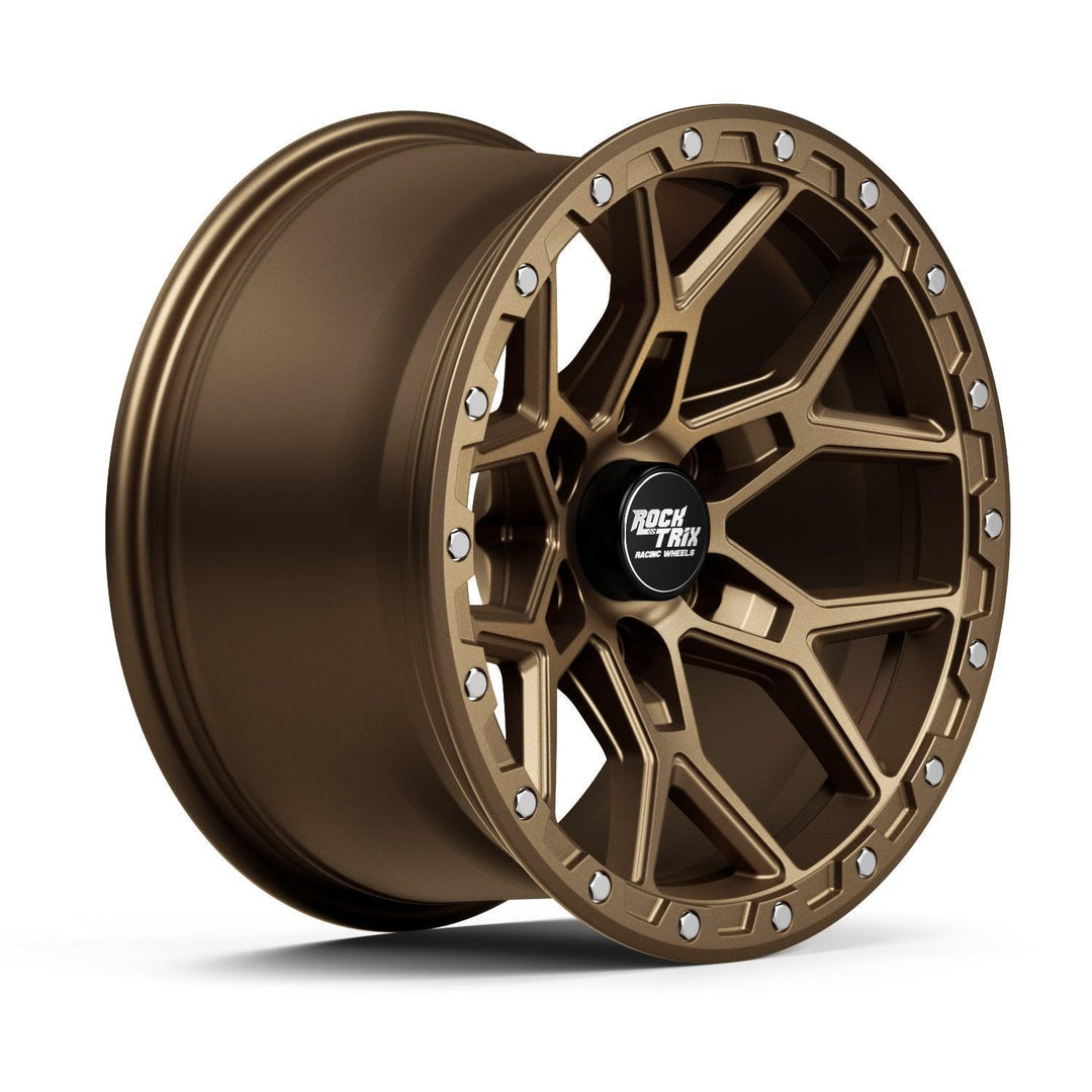Rocktrix Offroad Wheels - RT107 Six Split Spoke Mesh - Matte Black / 6x135 | 87.1 (for Ford) / 17x9 | ET-12 (4.5") - Matte Bronze Rims for Tacoma 4Runner F150 Bronco