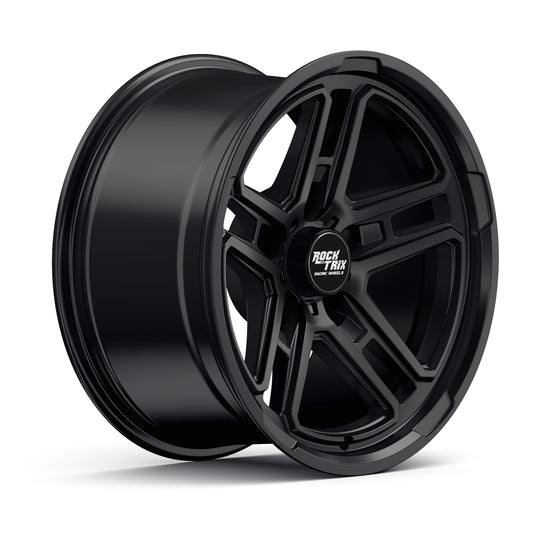 RockTrix Offroad RT108 Five Dual Spoke Wheel Matte Black 5 lug holes 360 degree rotating view
