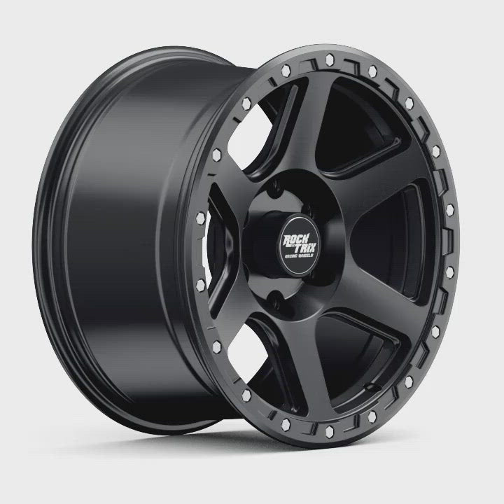 RockTrix Offroad RT112 Wheel Matte Black 6 lug holes 360 degree rotating view