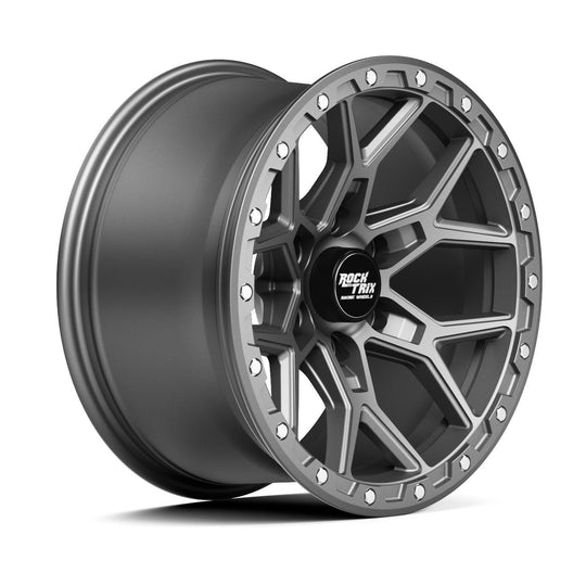 Rocktrix Offroad Wheels - RT107 Six Split Spoke Mesh - Matte Black / 6x135 | 87.1 (for Ford) / 17x9 | ET-12 (4.5") - Gunmetal Gray Rims for Tacoma 4Runner F150 Bronco