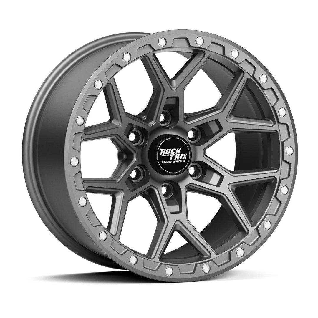 Rocktrix Offroad Wheels - RT107 Six Split Spoke Mesh - Matte Gunmetal / 6x135 | 87.1 (for Ford) / 17x9 | ET-12 (4.5") - Gunmetal Gray Rims for Tacoma 4Runner F150 Bronco