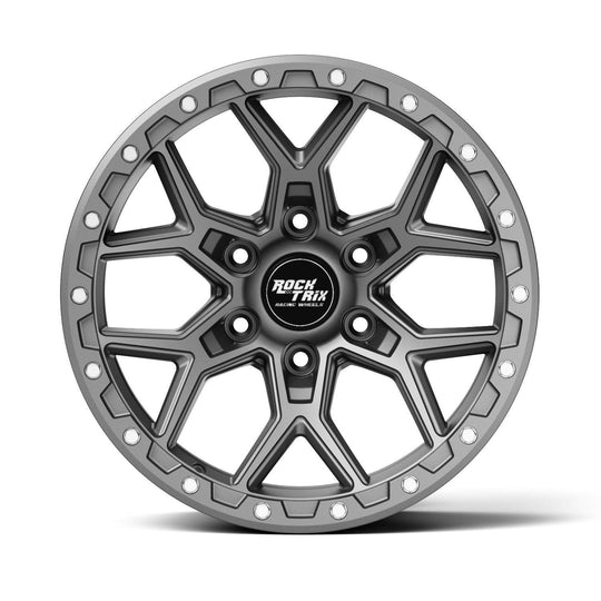 Rocktrix Offroad Wheels - RT107 Six Split Spoke Mesh - Matte Black / 6x135 | 87.1 (for Ford) / 17x9 | ET-12 (4.5") - Gunmetal Gray Rims for Tacoma 4Runner