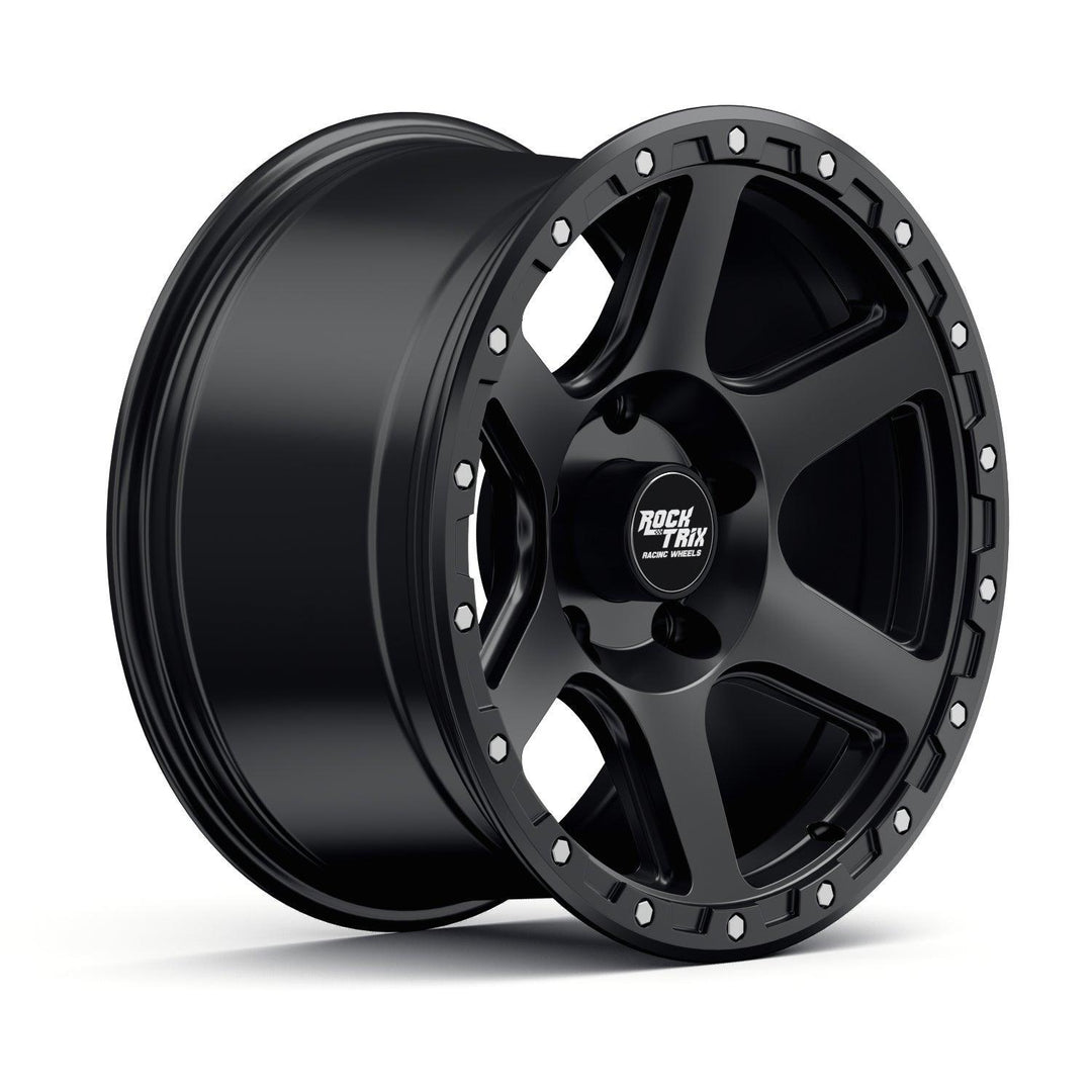Rocktrix Offroad Wheels - RT112 - Six Spoke Classic - Matte Black / 5x127 | 71.5 / 17x9 | ET-12 (4.5") - Rims for Tacoma 4Runner F150 Bronco Wrangler Gladiator