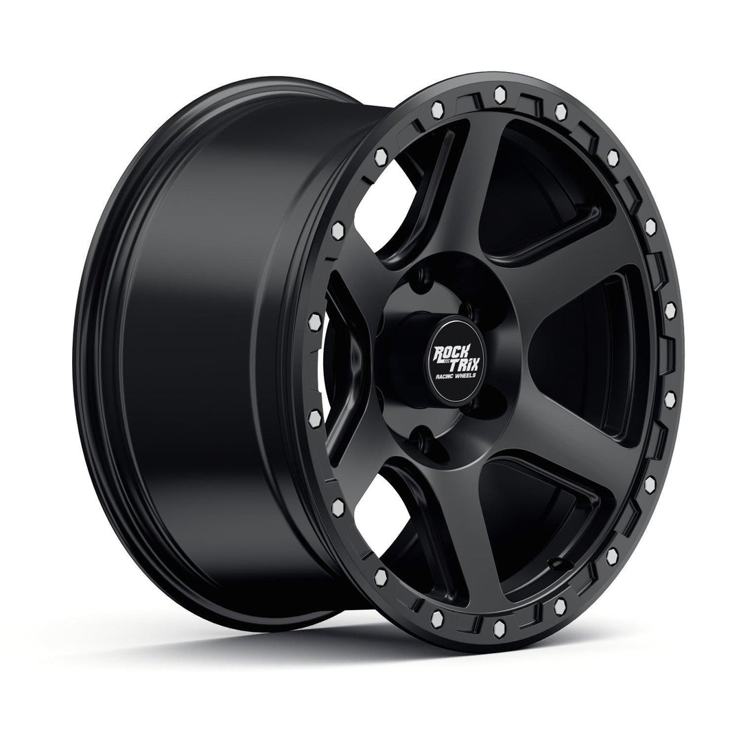 Rocktrix Offroad Wheels - RT112 - Six Spoke Classic - Matte Black / 5x127 | 71.5 / 17x9 | ET-12 (4.5") - Rims for Tacoma 4Runner F150 Bronco Wrangler Gladiator