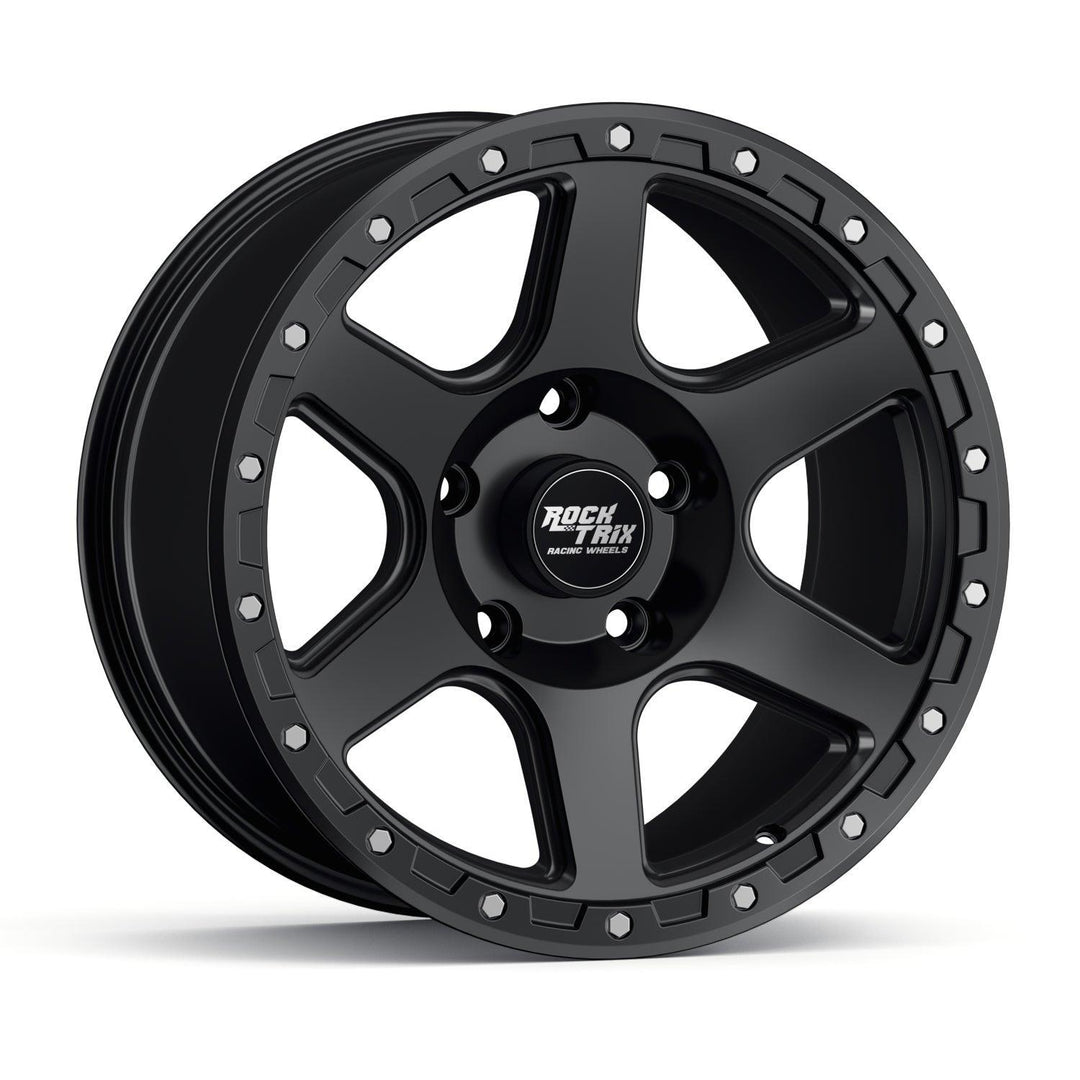Rocktrix Offroad Wheels - RT112 - Six Spoke Classic - Matte Black / 5x127 | 71.5 / 17x9 | ET-12 (4.5") - Rims for Tacoma 4Runner F150 Bronco Wrangler Gladiator