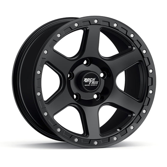Rocktrix Offroad Wheels - RT112 - Six Spoke Classic - Matte Black / 5x127 | 71.5 / 17x9 | ET-12 (4.5") - Rims for Tacoma 4Runner F150 Bronco Wrangler Gladiator