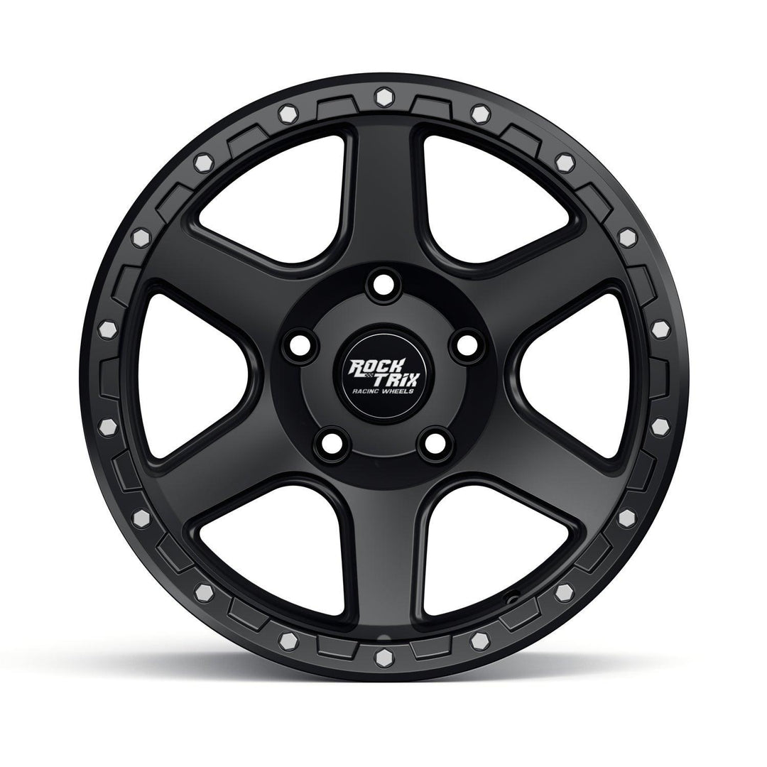 Rocktrix Offroad Wheels - RT112 - Six Spoke Classic - Matte Black / 5x127 | 71.5 / 17x9 | ET-12 (4.5") - Rims for Tacoma 4Runner F150 Bronco Wrangler Gladiator