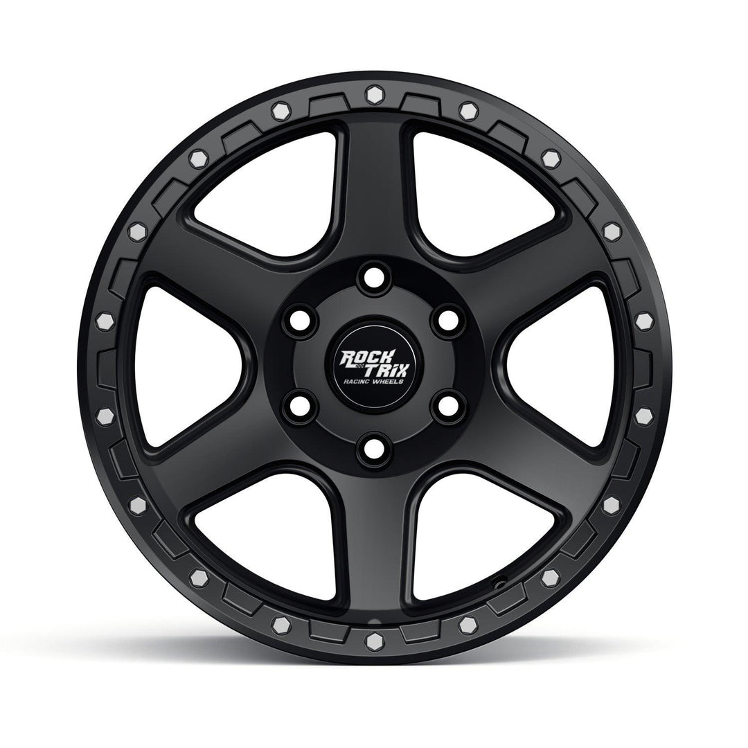 Rocktrix Offroad Wheels - RT112 - Six Spoke Classic - Matte Black / 5x127 | 71.5 / 17x9 | ET-12 (4.5") - Rims for Tacoma 4Runner F150 Bronco Wrangler Gladiator