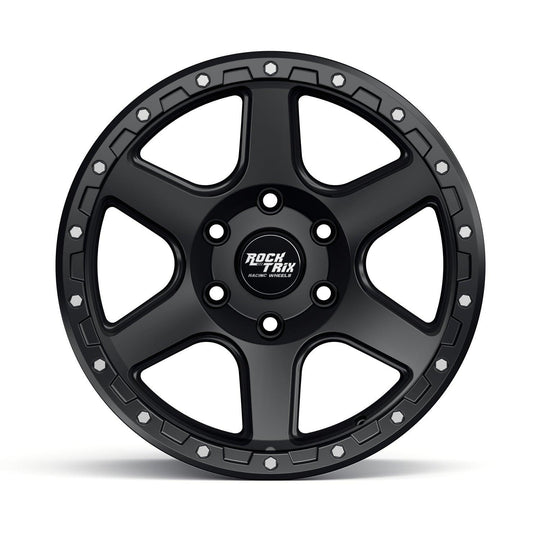 Rocktrix Offroad Wheels - RT112 - Six Spoke Classic - Matte Black / 5x127 | 71.5 / 17x9 | ET-12 (4.5") - Rims for Tacoma 4Runner F150 Bronco Wrangler Gladiator