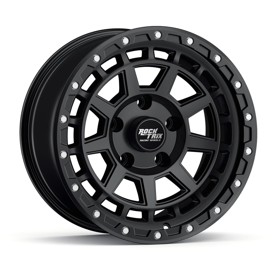 Rocktrix Offroad Wheels - RT114 - 9 Flat Spokes - Matte Black / 5x127 | 71.5 / 17x9 ET-12 (4.5") - Rims for Tacoma 4Runner F150 Bronco Wrangler Gladiator