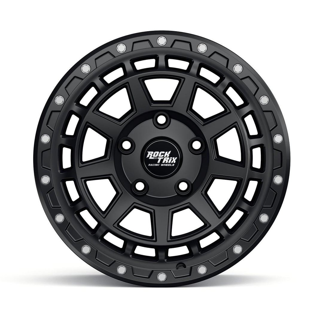 Rocktrix Offroad Wheels - RT114 - 9 Flat Spokes - Matte Black / 5x127 | 71.5 / 17x9 ET-12 (4.5") - Rims for Tacoma 4Runner F150 Bronco Wrangler Gladiator