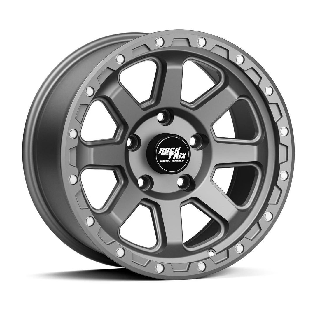 Rocktrix Offroad Wheels - RT116 - 8 Straight Spoke - Matte Gunmetal / 5x127 | 71.5 / 17x9 ET-12 (4.5") - Matte Gunmetal Rims for Tacoma 4Runner F150 Bronco Wrangler Gladiator