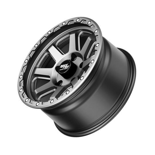 Rocktrix Offroad Wheels - RT116 - 8 Straight Spoke - Matte Black / 5x127 | 71.5 / 17x9 ET-12 (4.5") - Matte Gunmetal Rims for Tacoma 4Runner F150 Bronco Wrangler Gladiator