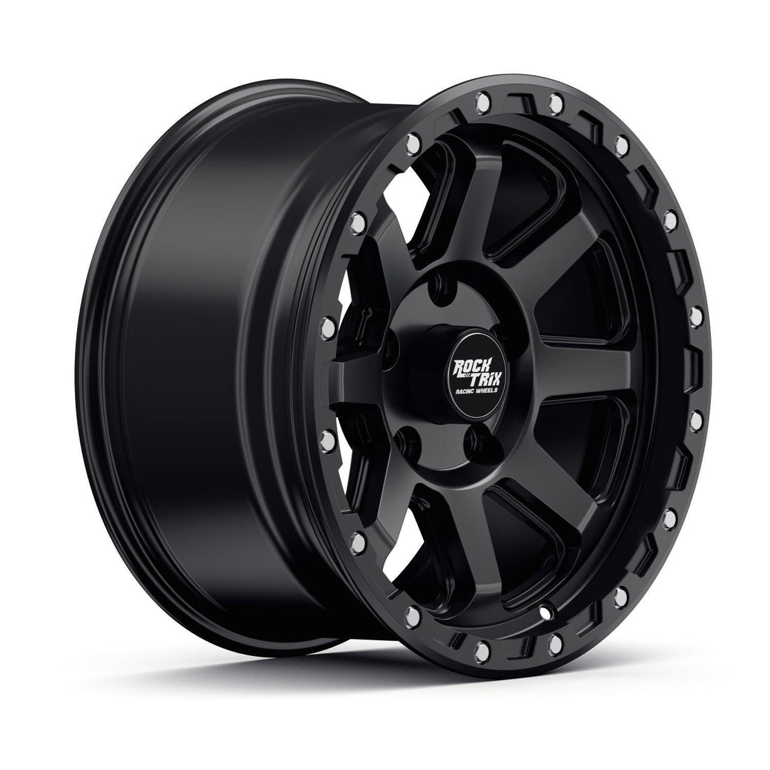 Rocktrix Offroad Wheels - RT116 - 8 Straight Spoke - Matte Black / 5x127 | 71.5 / 17x9 ET-12 (4.5") - Rims for Tacoma 4Runner F150 Bronco Wrangler Gladiator