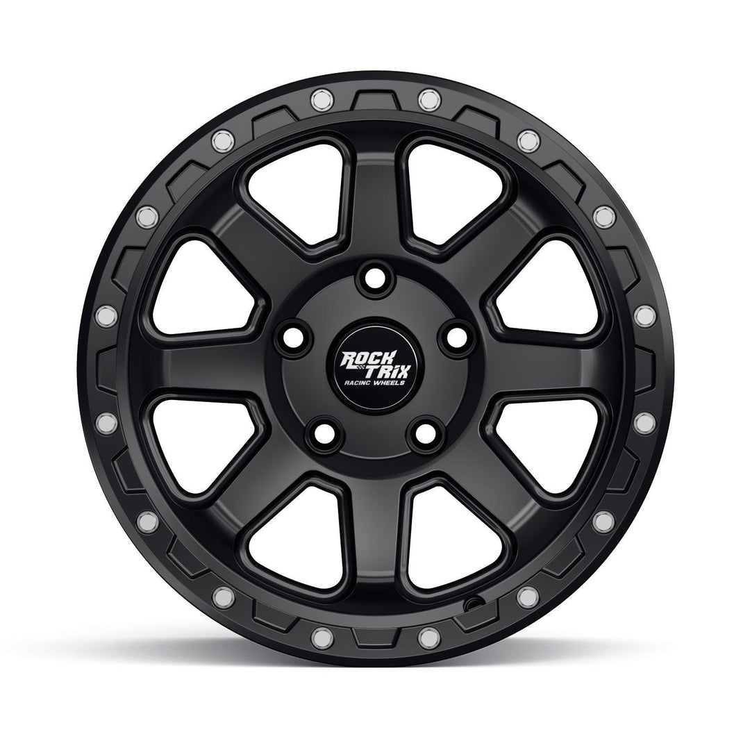 Rocktrix Offroad Wheels - RT116 - 8 Straight Spoke - Matte Black / 5x127 | 71.5 / 17x9 ET-12 (4.5") - Rims for Tacoma 4Runner F150 Bronco Wrangler Gladiator