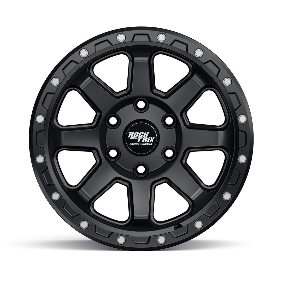 Rocktrix Offroad Wheels - RT116 - 8 Straight Spoke - Matte Black / 5x127 | 71.5 / 17x9 ET-12 (4.5") - Rims for Tacoma 4Runner F150 Bronco Wrangler Gladiator