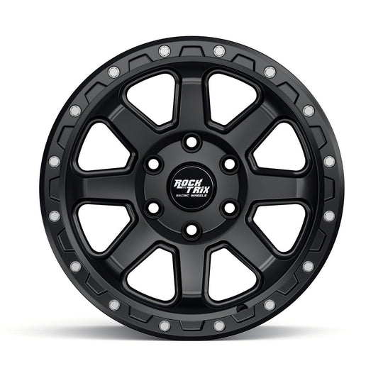 Rocktrix Offroad Wheels - RT116 - 8 Straight Spoke - Matte Black / 5x127 | 71.5 / 17x9 ET-12 (4.5") - Rims for Tacoma 4Runner F150 Bronco Wrangler Gladiator