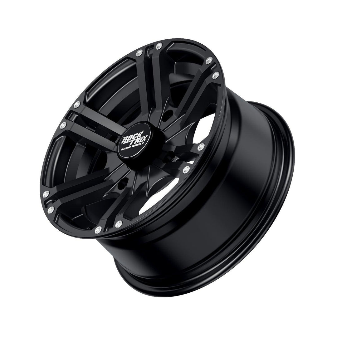 RockTrix RT101 12x7 ATV Wheels – 4x110, 74mm Bore, 5+2 Offset, Matte Black – Set Of 4