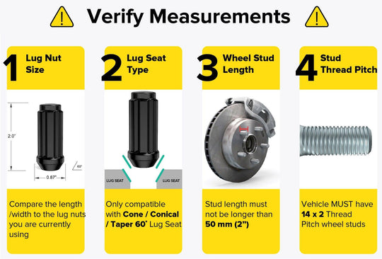 Rocktrix Lug Nuts Closed Spline XL Black Cone Lug Seat, Black, Measurement Checklist