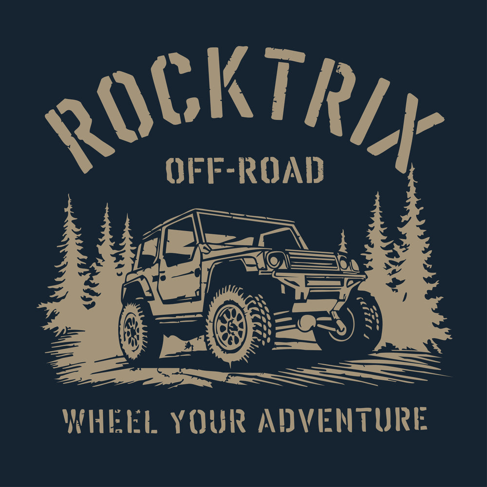 Rocktrix Woodsy Short Sleeve Tee - Deep Navy Color. Close-up Design