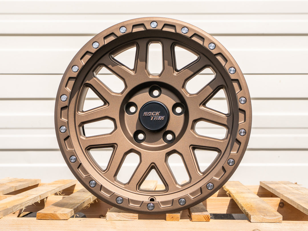 Rocktrix Wheel Center Cap - Embossed, Black, on RT110 Matte Bronze Wheel