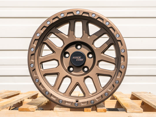 Rocktrix Wheel Center Cap - Embossed, Black, on RT110 Matte Bronze Wheel