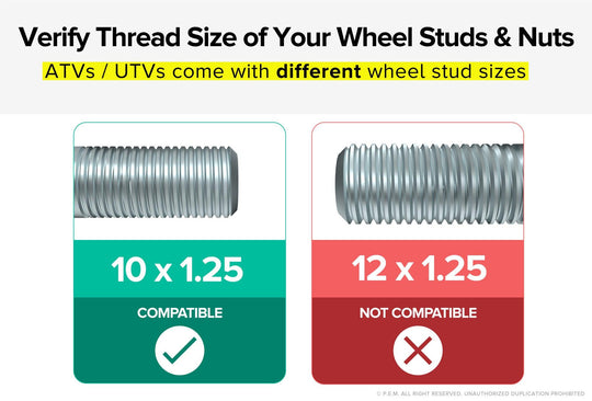 Rocktrix Lug Nuts / Studs Thread Size comparisons