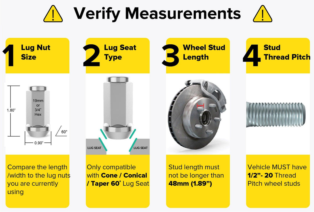 Rocktrix 1/2"x20 Lug Nuts XL Extended Closed Bulge, Cone Lug Seat, silver, heavy duty. Verify Measurement