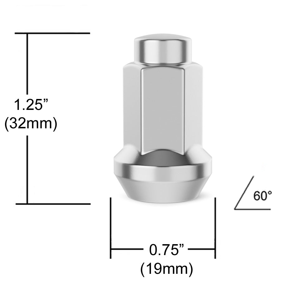 Rocktrix Cone Closed Bulge Silver Lug Nuts for ATV / UTV - Dimensions