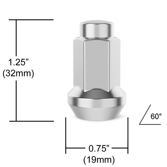 Rocktrix Cone Closed Bulge Silver Lug Nuts for ATV / UTV - Dimensions